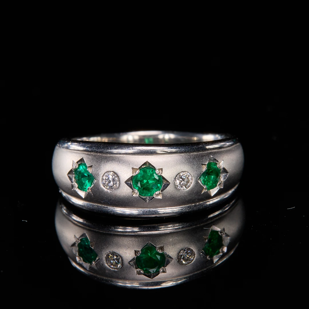 如苑珠宝pt900祖母绿戒指/0.36/3p/微油