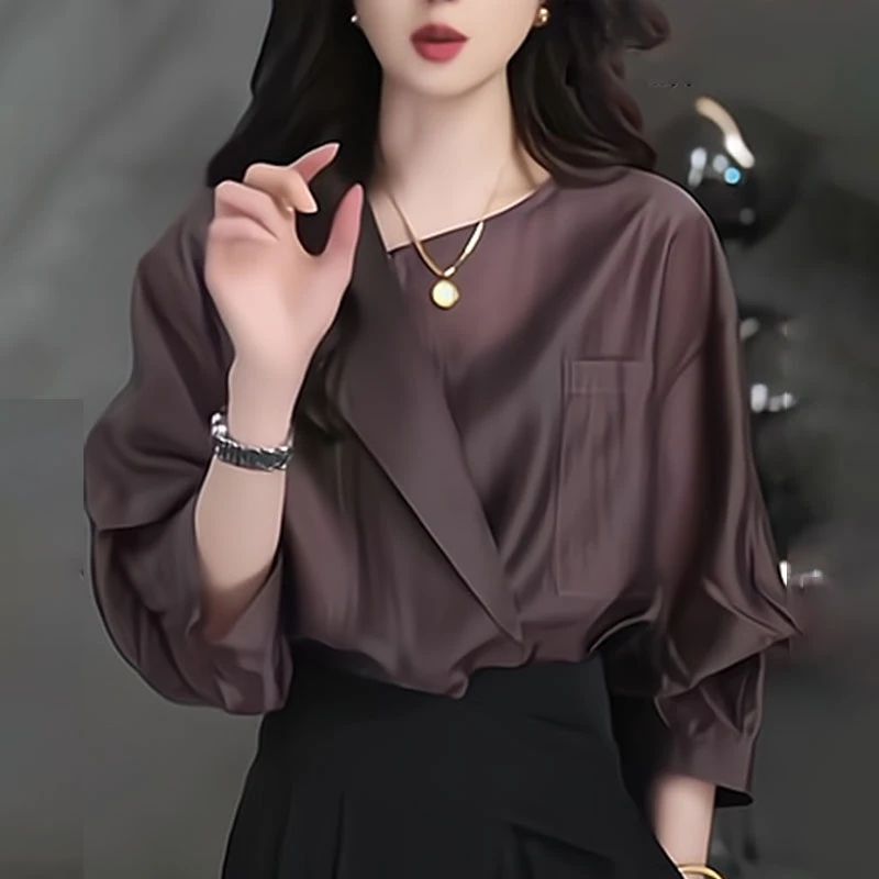 法式衬衫女2025秋季新款宽松显瘦时尚设计感独特领口气质休闲上衣