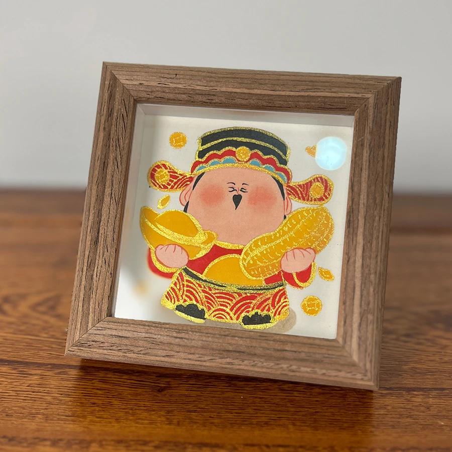 【花發财神】11纯手绘国风摆件新中式客厅家居装饰画手绘艺术摆台