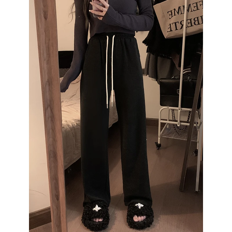 大码女装休闲裤松紧高腰显瘦运动阔腿裤子