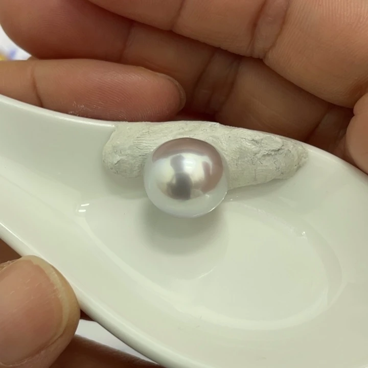 海水珍珠裸珠13.9mm银蓝炫彩澳白