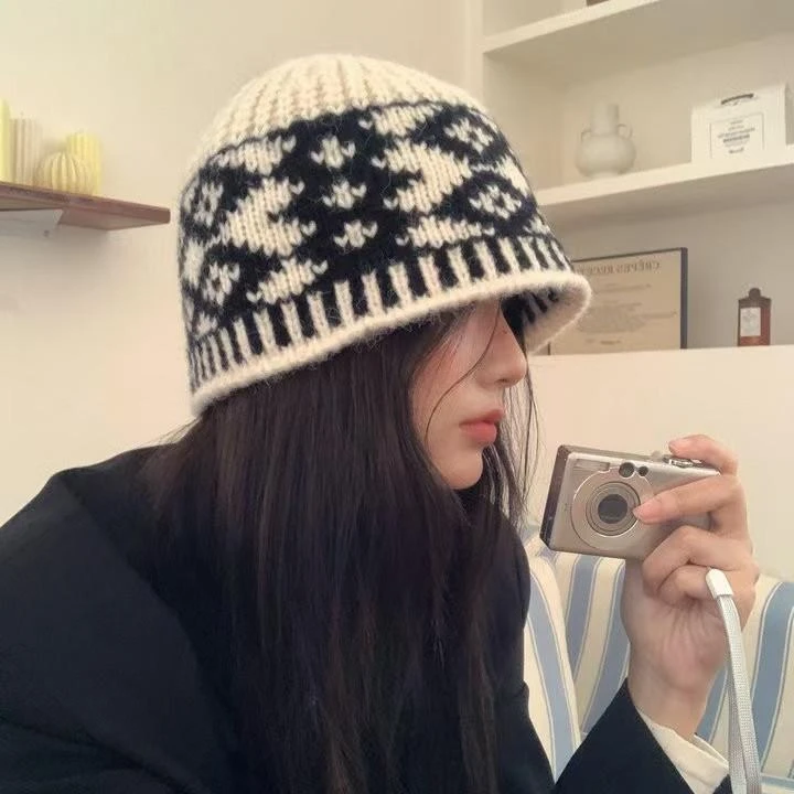 秋冬新款针织帽子女羊毛混纺复古毛线帽保暖大头围冷帽男包头帽