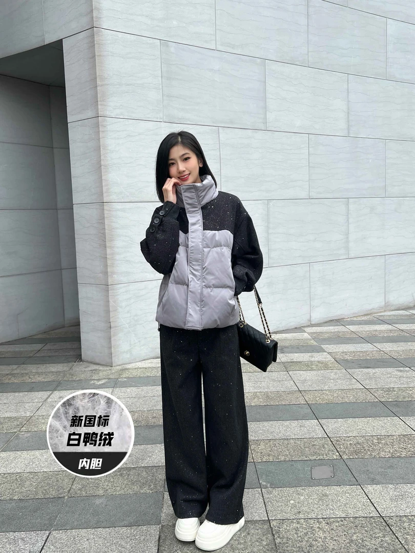 冬款穿搭时尚外套羽绒内胆女休闲短款外套阔腿裤两件套10098