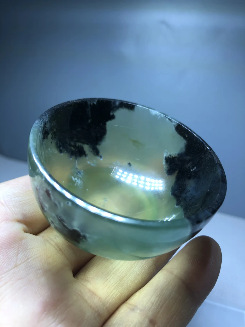 天然岫玉水墨丹青主人杯 茶杯 茶碗 水头好透润 直径5.6高2.7厘米