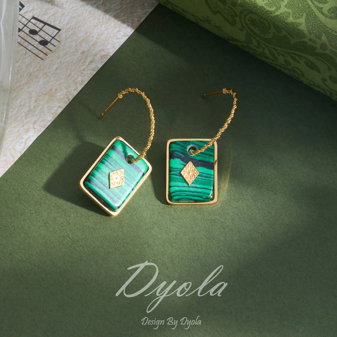 钛钢耳饰 Dyola「翠色宪章」绿色复古法式E307208