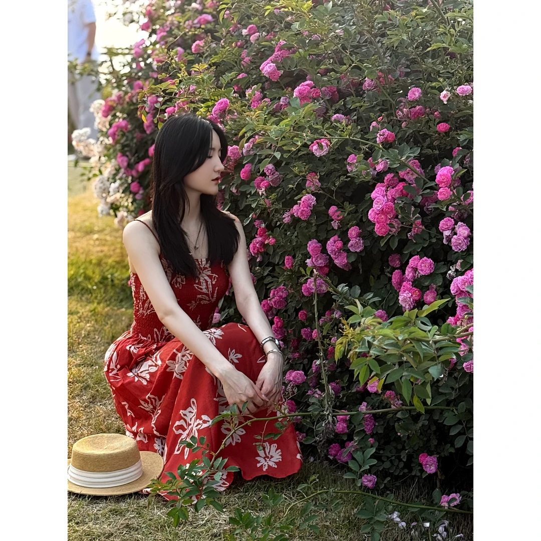 『朱小姐』桑蚕丝度假印花连衣裙 F899