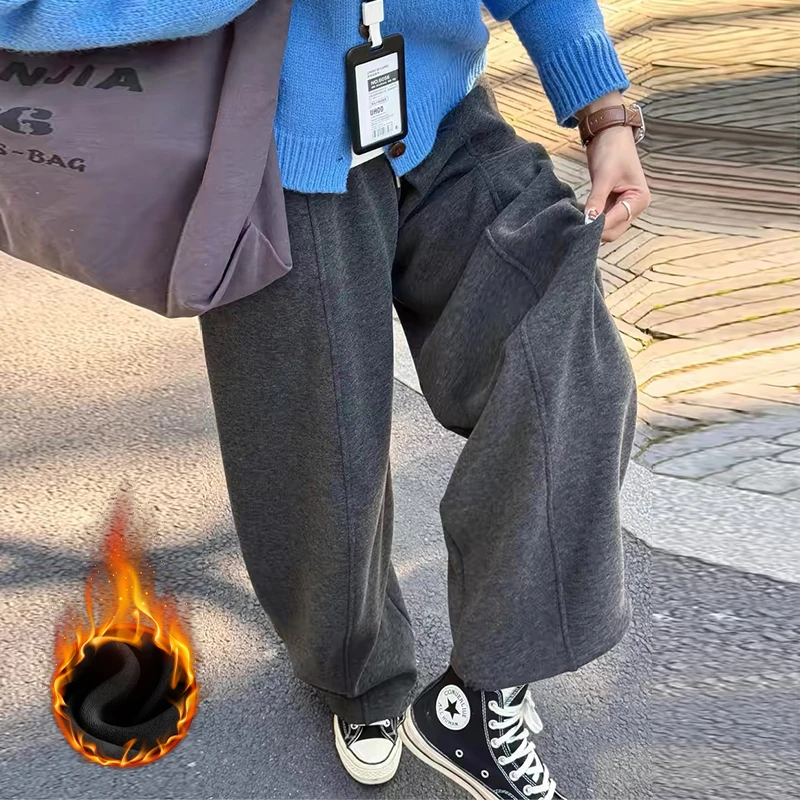 冬季加绒加厚束脚裤女小个子香蕉弯刀裤女高腰休闲宽松显瘦阔腿裤