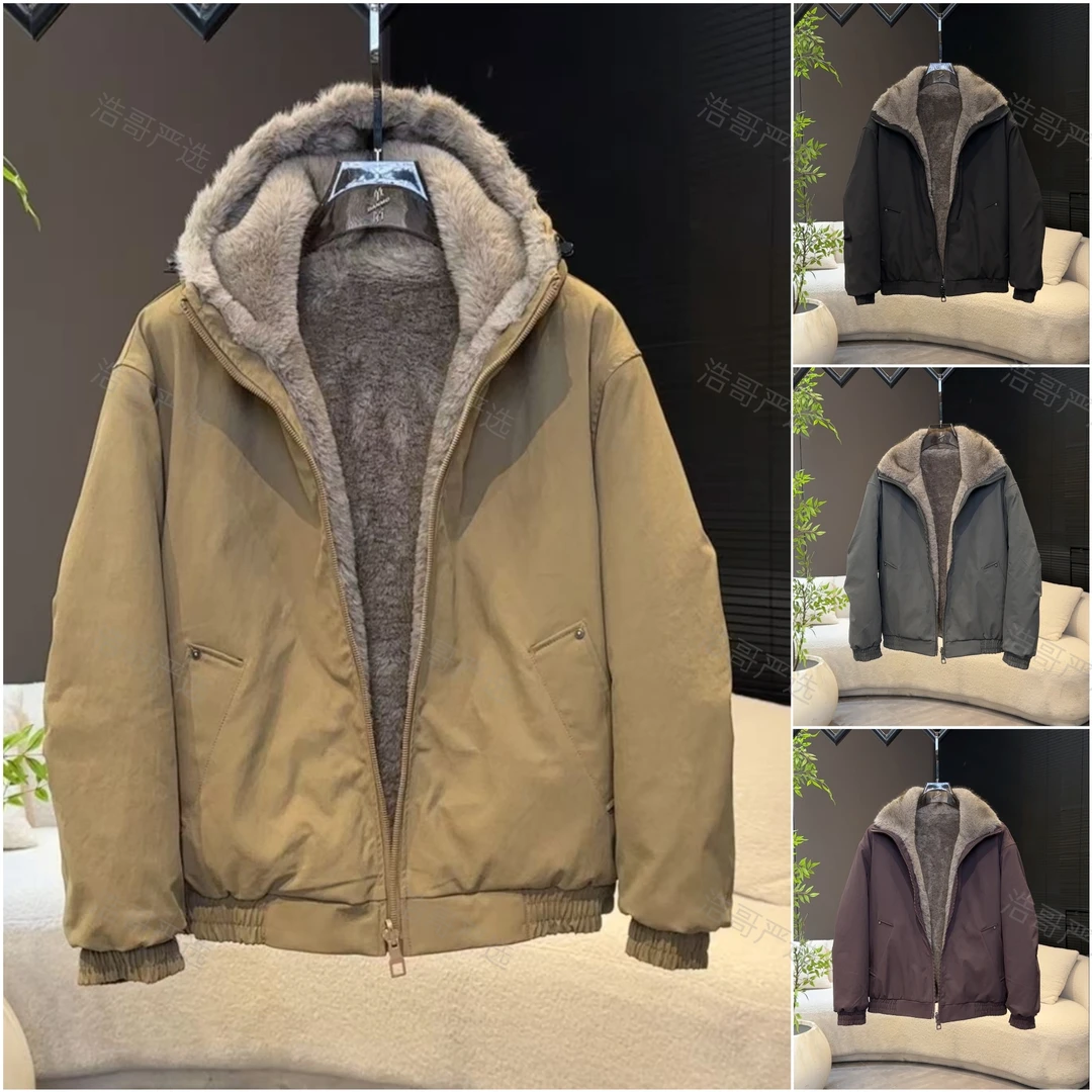 双面穿座山雕加厚外套仿双色银狐绒重磅水洗牛津帆布保暖外套