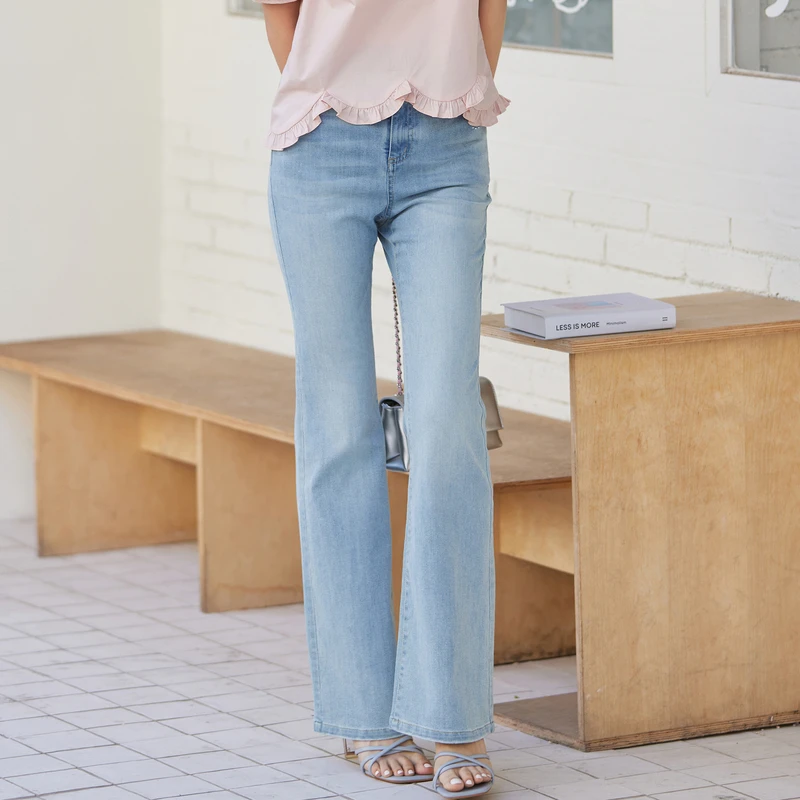 风笛2025夏季新款棉质高腰百搭微喇裤女长裤夏舒适百搭牛仔裤薄