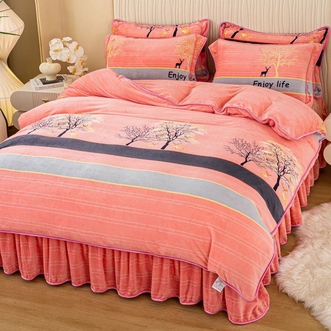 秋冬季加绒牛奶绒四件套2025新款简约双面加厚珊瑚绒双面绒被套件