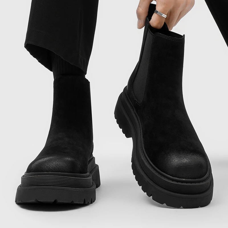 一脚蹬厚底靴时尚加绒情侣靴百搭风纯色休闲靴冬季新款潮流工装靴