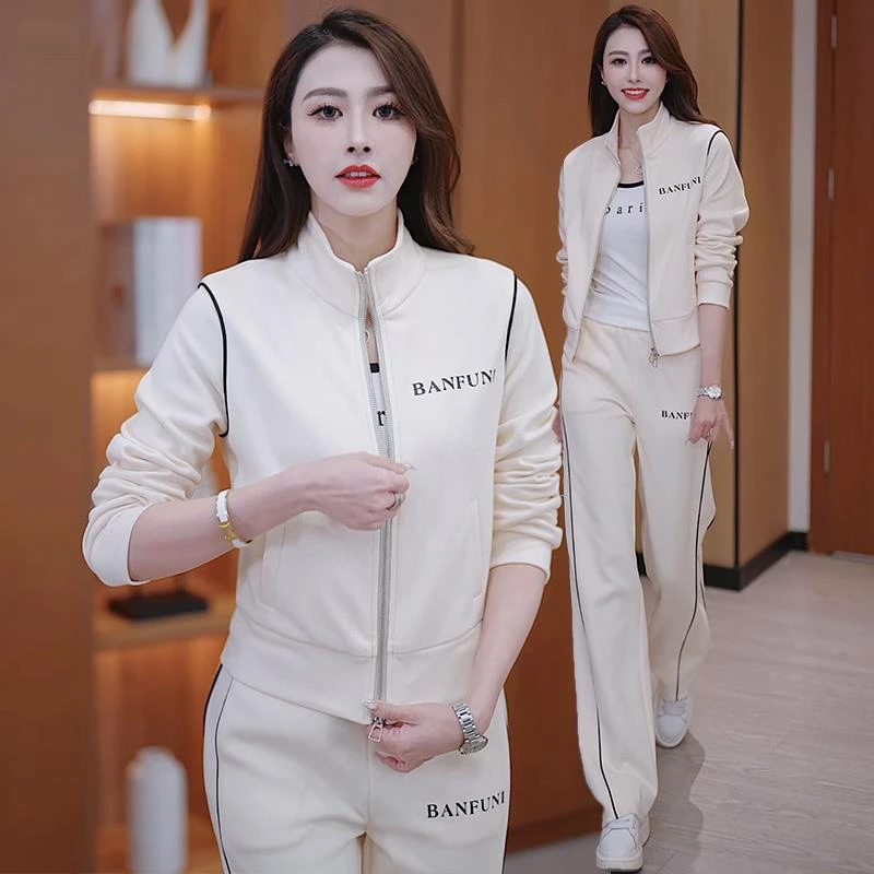 开春运动套装女2025新款韩系洋气减龄休闲卫衣外套阔腿裤两件套潮