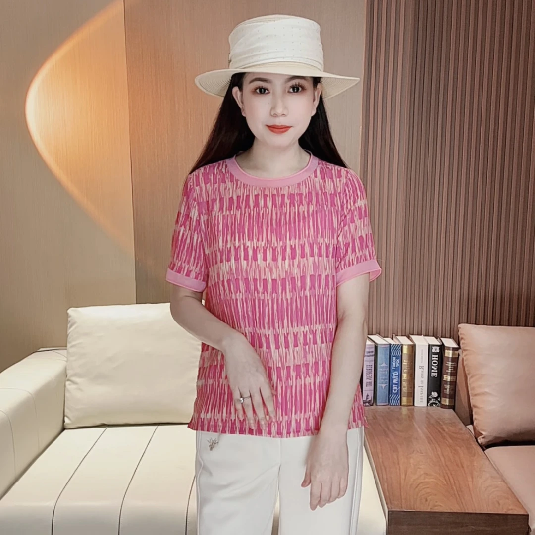 2025夏款新款时尚百搭竖条纹半袖上衣S09621