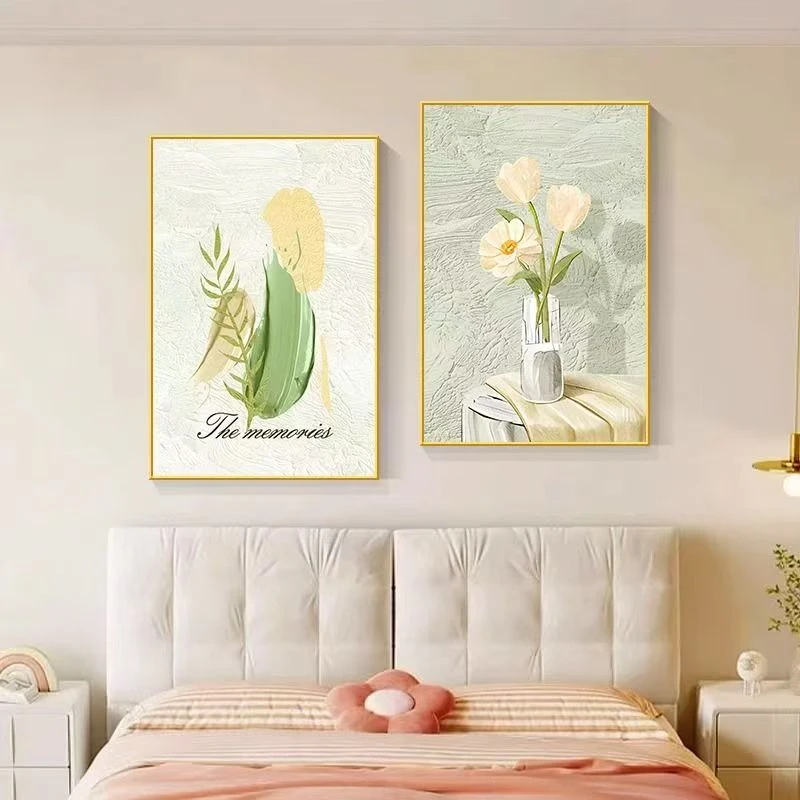 K21小清新治愈卧室装饰画新款主卧床头挂画高级奶油花卉客厅壁画