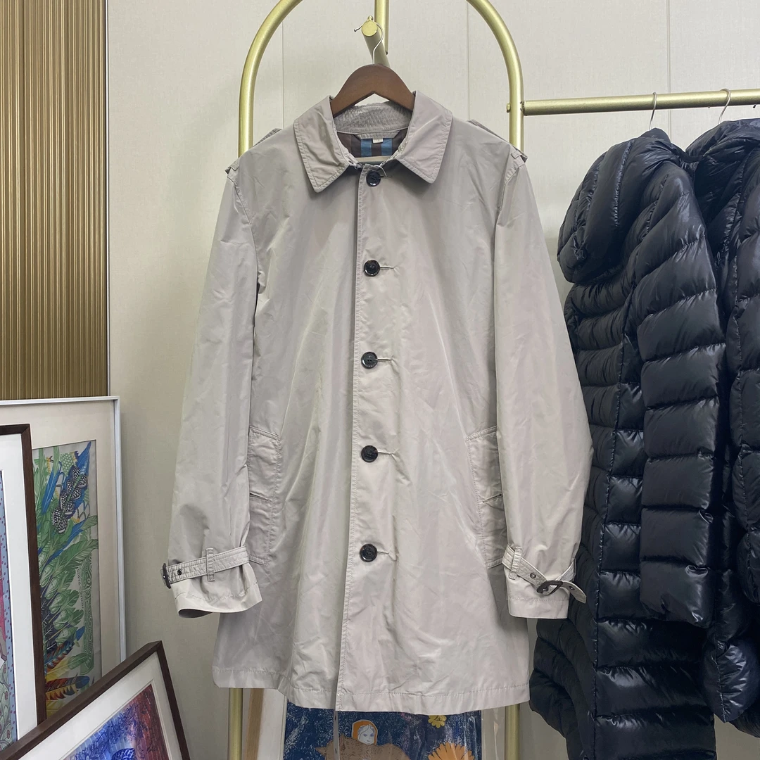 99新 BURBERRY/博柏利 博柏利单排扣风衣XL码11378外套翻领