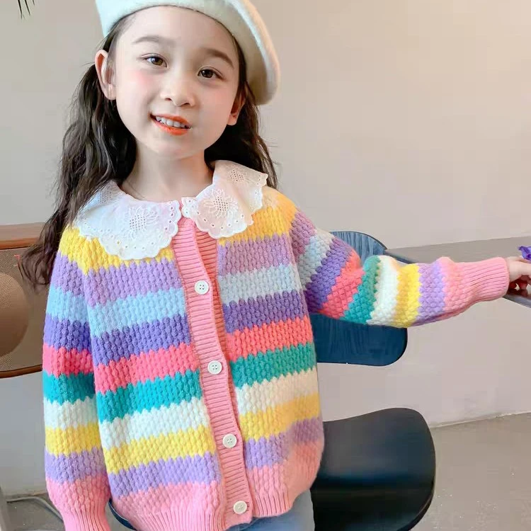 女童彩色针织毛衣开衫