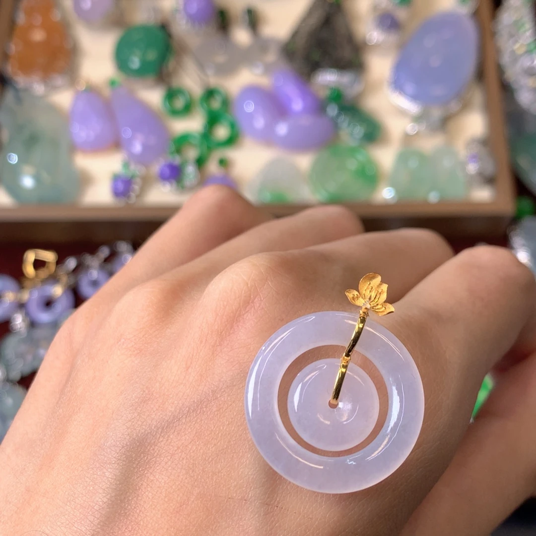 翡翠18K金镶嵌吊坠(不含链)