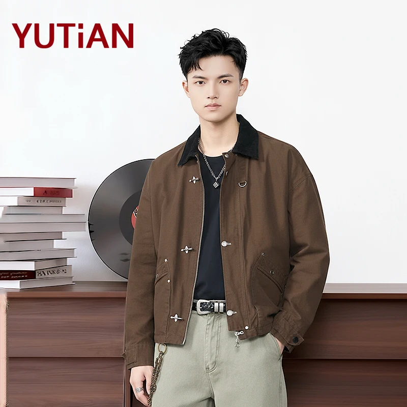 复古工装外套男冬季街头潮牌宽松金属纽扣重工痞帅休闲男士夹克