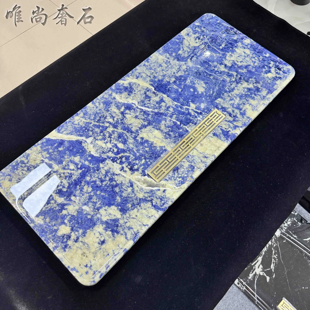 【玻利维亚蓝】奢石天然轻奢简约现代风格家用手工长方形湿泡茶盘