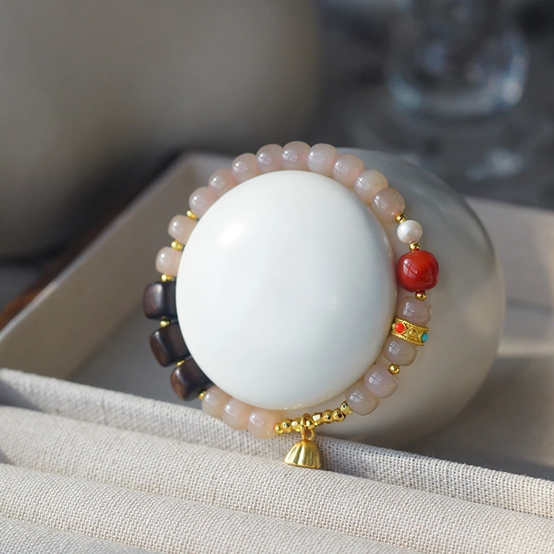 烟罗 和田玉藕粉老型珠国风原创手串