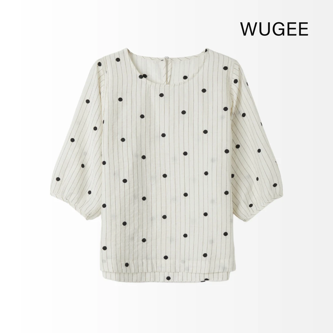 【WUGEE】波点亚麻上衣休闲百搭夏季宽松印花波点衬衫
