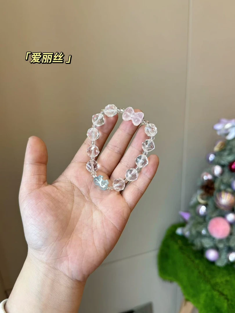 【A60紫爱丽丝】白水晶不规则配粉晶海蓝宝水晶手串配礼盒包装发货