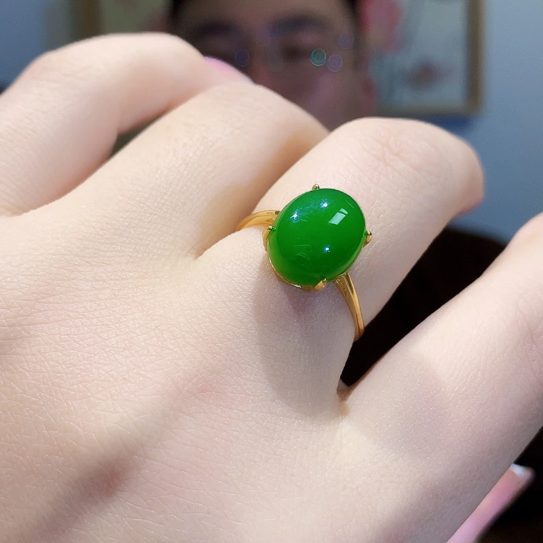 和田玉（碧玉）戒指银S925镀金镶嵌