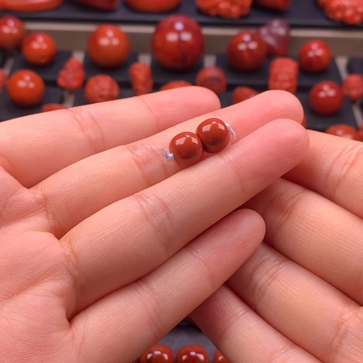 南红玛瑙未镶嵌原矿老型对珠8MM+