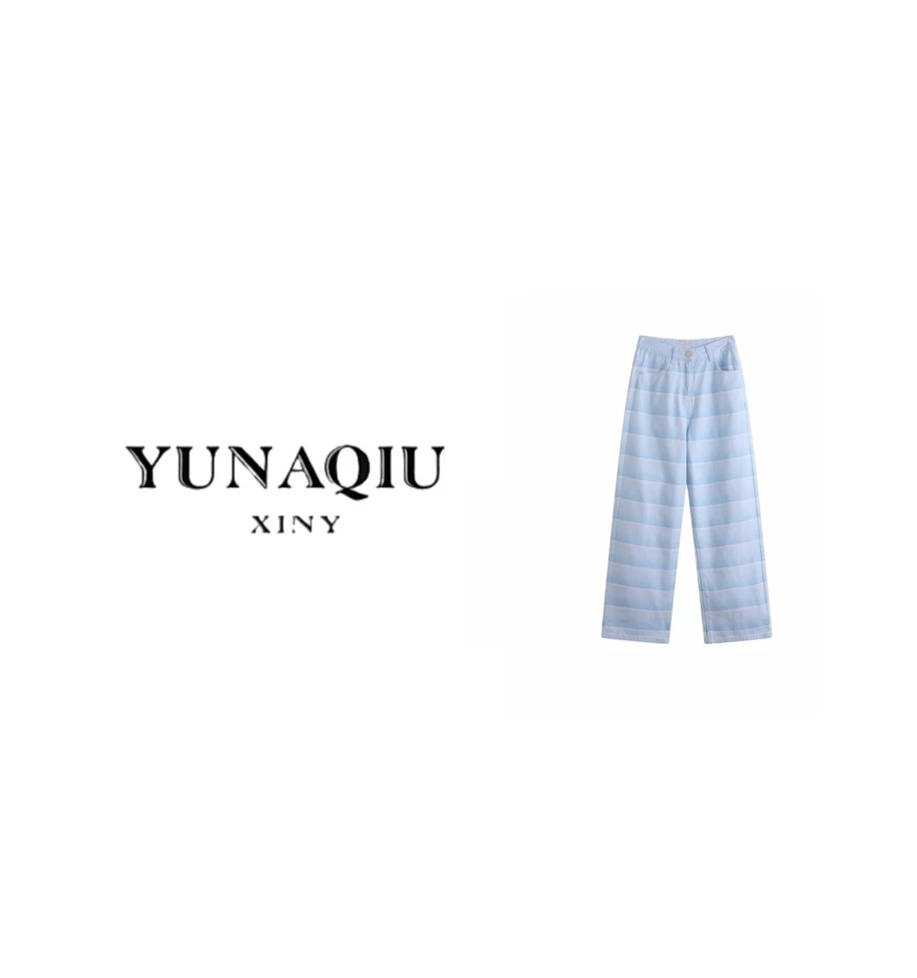 YUNAQIU-浅蓝直筒裤春季长裤条纹休闲裤-11902