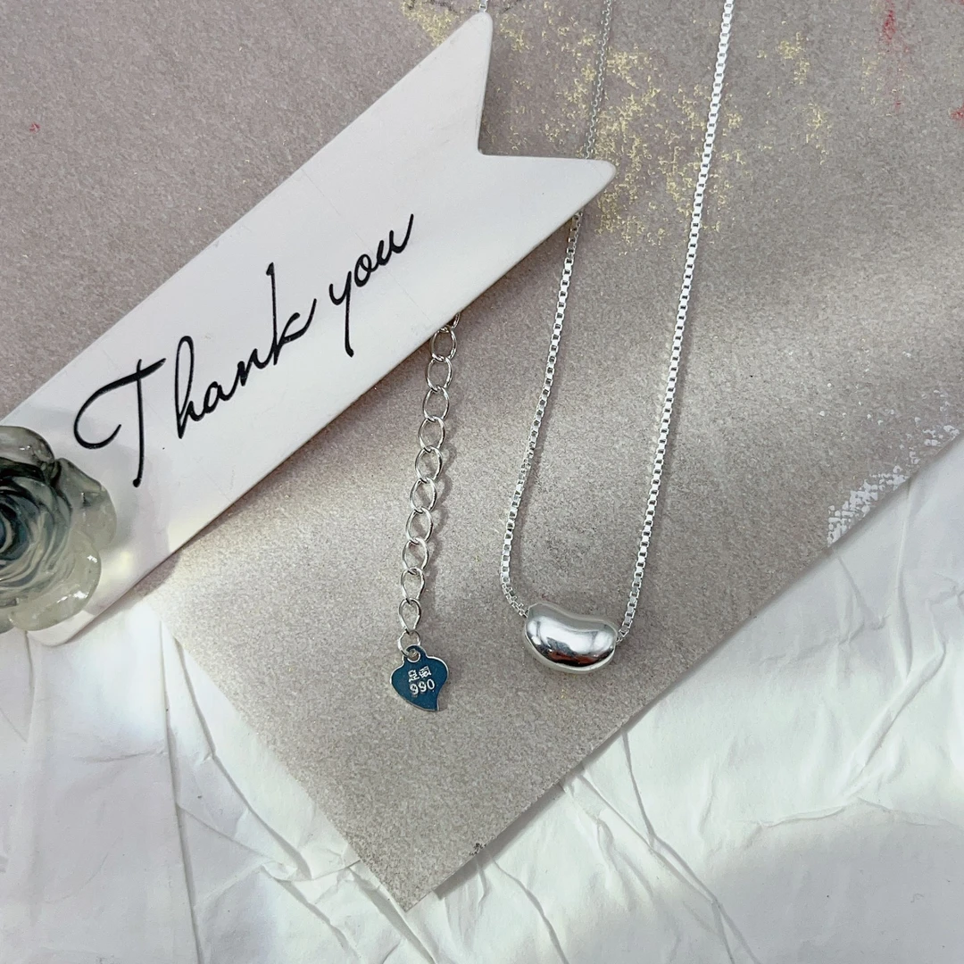 坠链均足银 足银 【黔艺银阁】ins豆豆爱心锁骨链