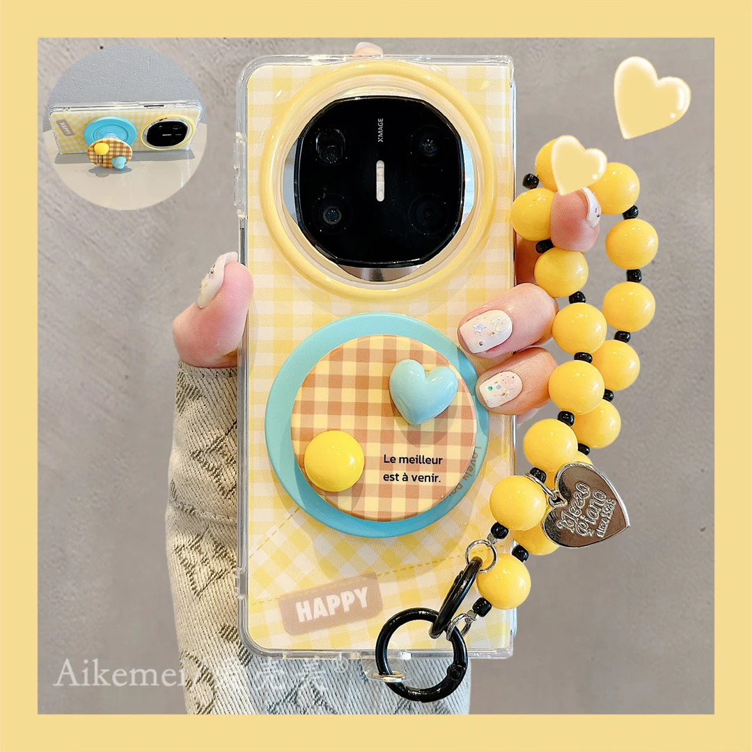 适用华为mateX6折叠屏手机壳MateX5典藏版格纹爱心X3糖豆磁吸支架