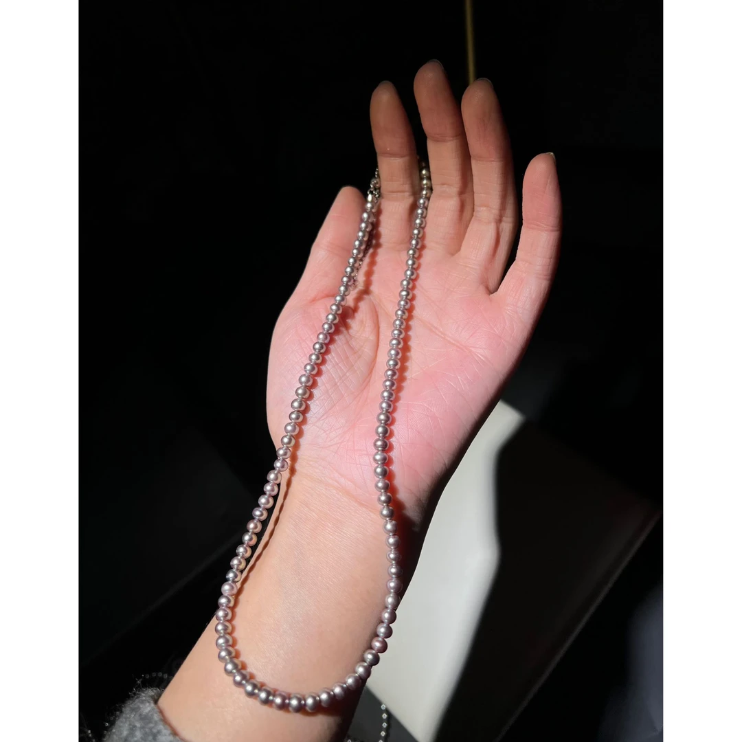 JUNMU金属怪紫色珍珠项链强光淡水珍珠颈链百搭简约气质锁骨链