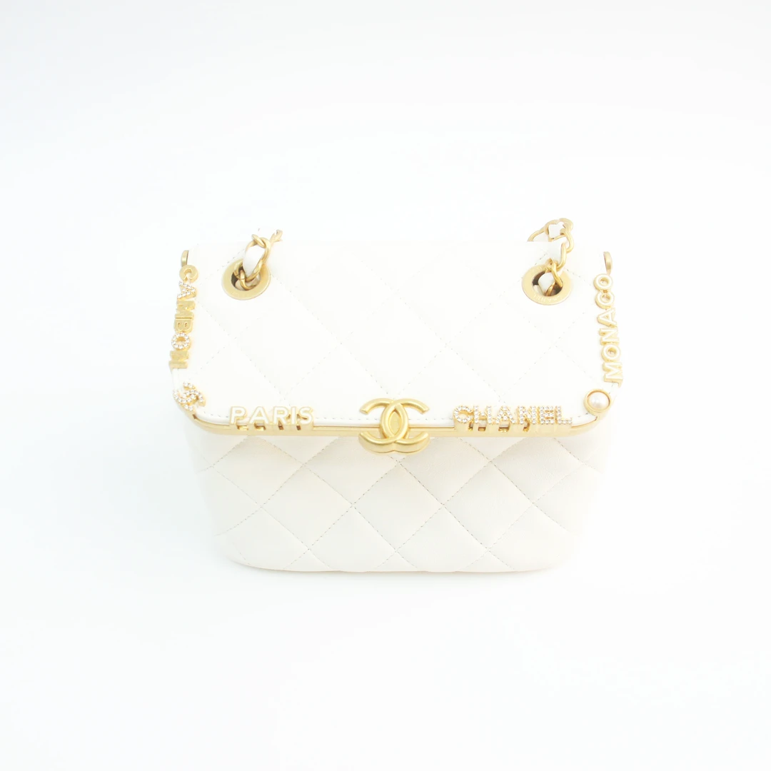 95新 Chanel/香奈儿 78658B 23C白色Kiss Lock单肩斜挎包