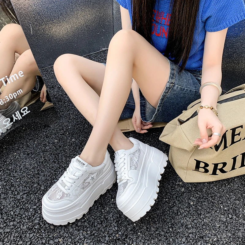 休闲女鞋松糕底网面白鞋松糕鞋女鞋薄款网状透气轻便厚底ins鞋子