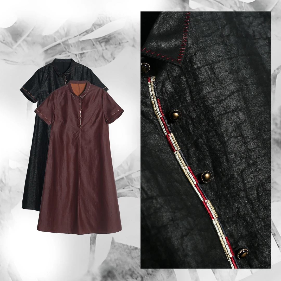 【芙旋】 满桑蚕丝龟纹香云纱 中式国风连衣裙W35362