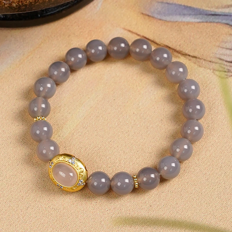 气质风灰玛瑙搭配粉玛瑙转珠单圈手链 多样性发一-Y0782