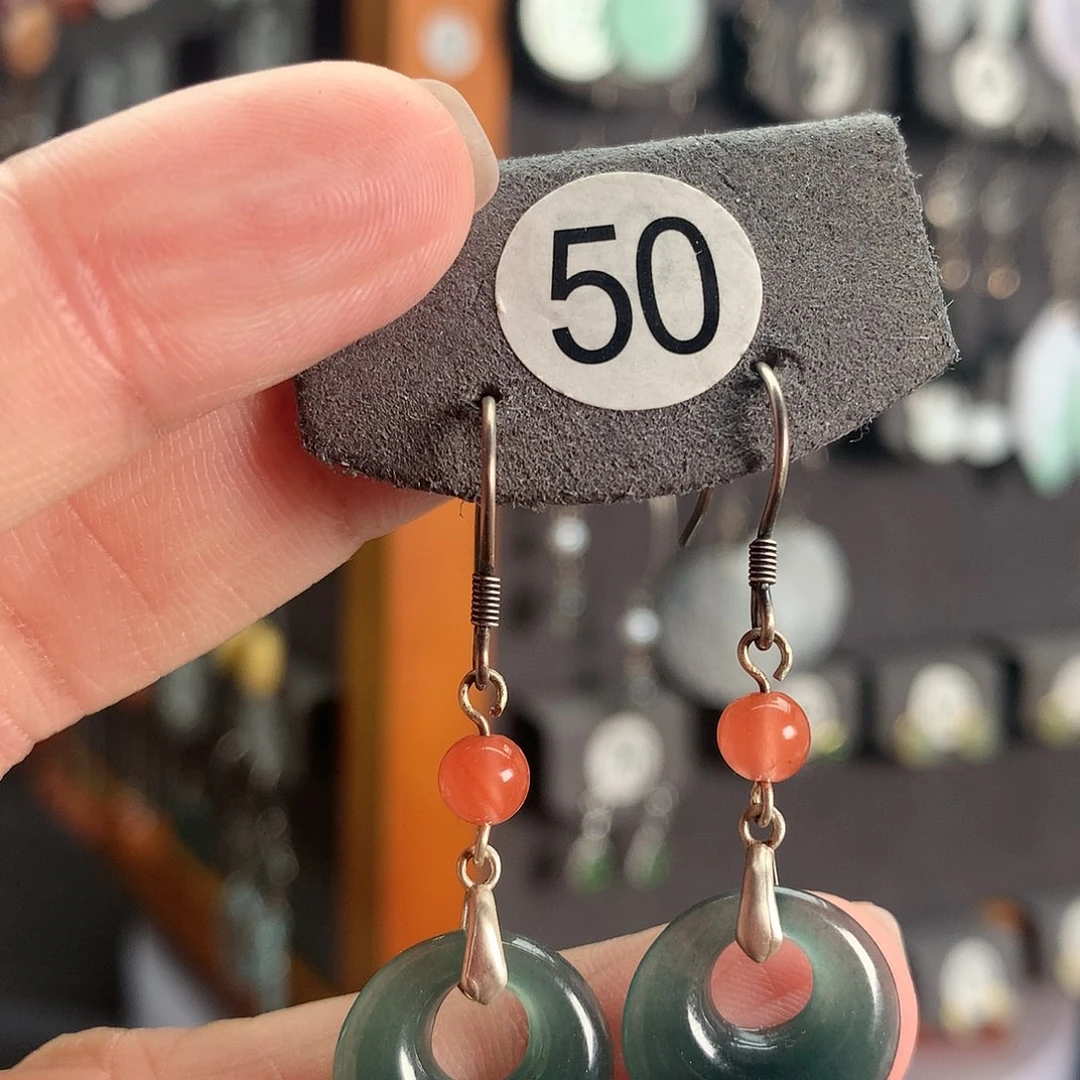 翡翠银S925镶嵌耳饰50