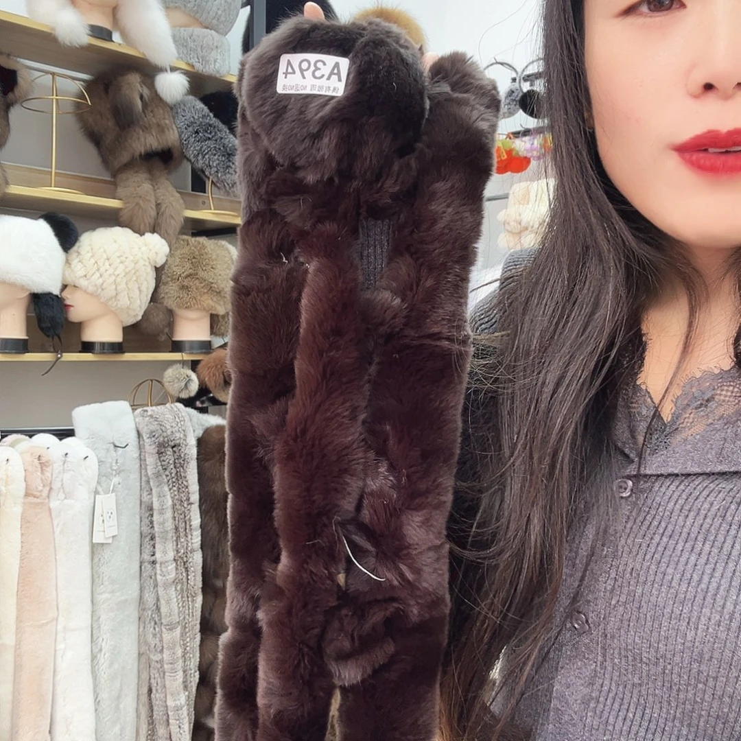 兔毛394红棕色兔毛瑕疵围巾