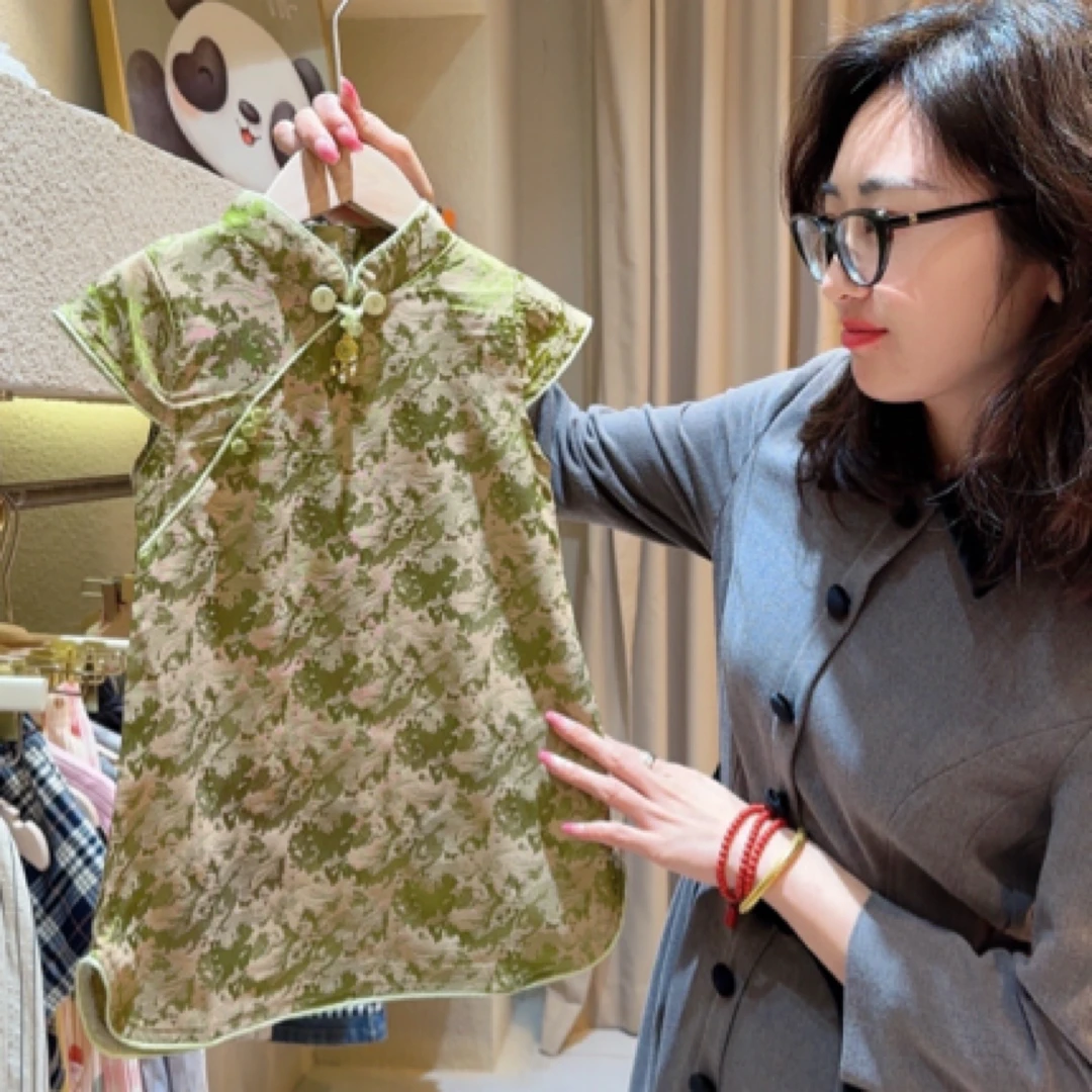 女童旗袍夏季2025新款国风新中式儿童缎面提花薄款旗袍裙连衣裙