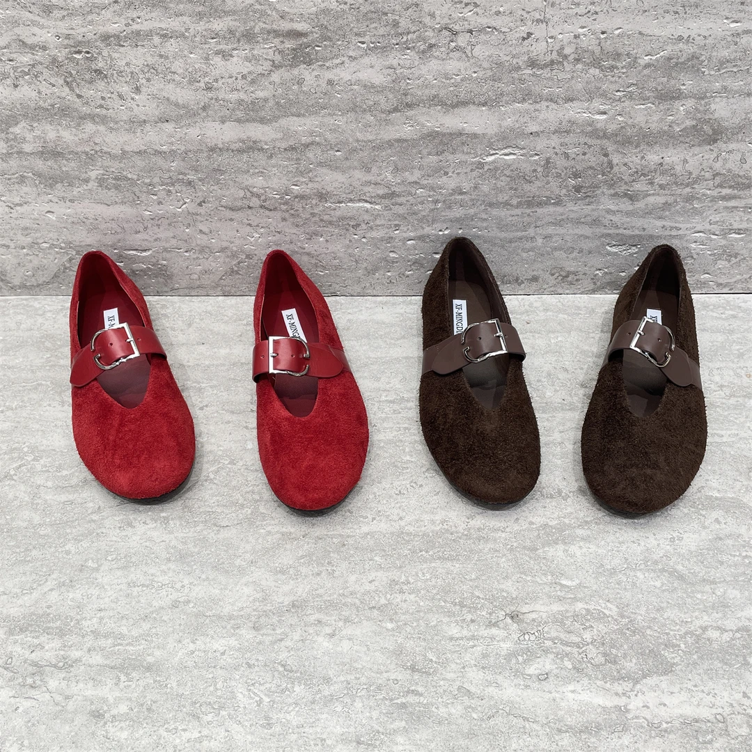 欧洲站2025秋款磨砂真皮女鞋时尚百搭舒适浅口圆头低跟玛丽珍单鞋