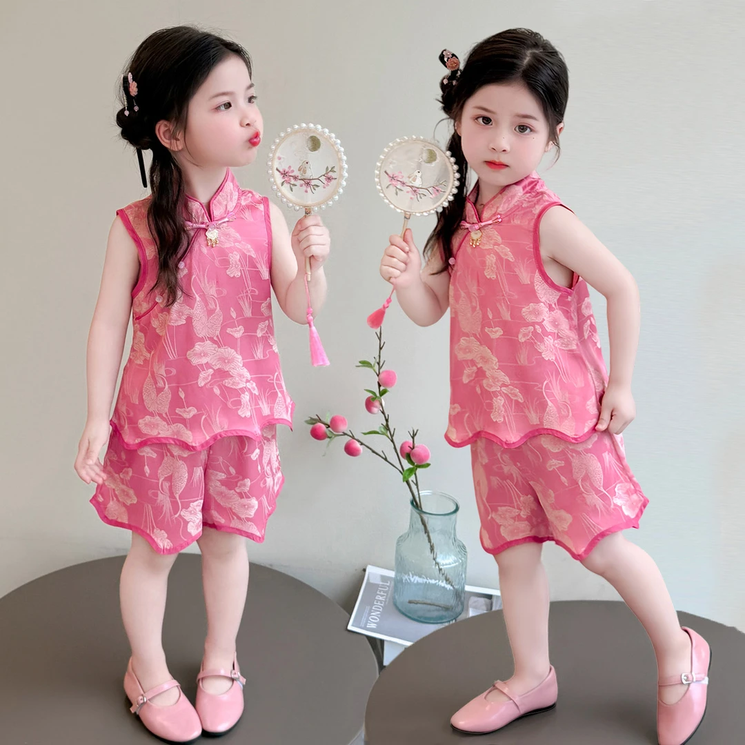 女童套装2025新款洋气儿童中国风女宝宝薄款小女孩夏款短裤两件套
