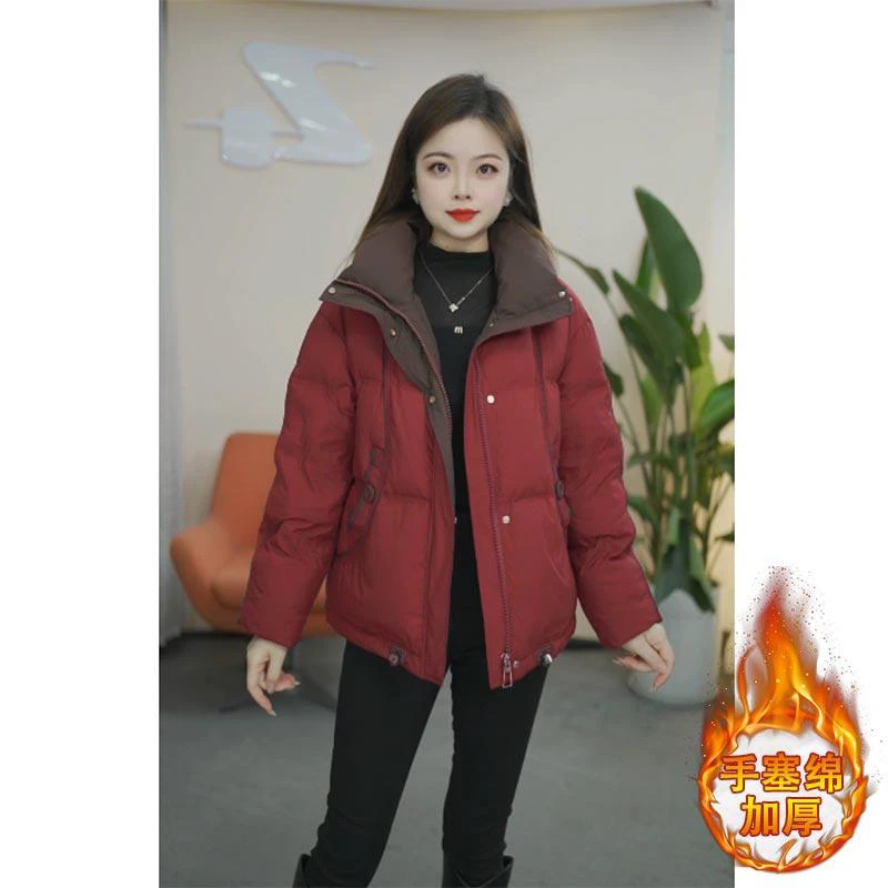 2025年秋冬季新款韩版时尚高级感拼色棉服女小个子洋气设计感外套