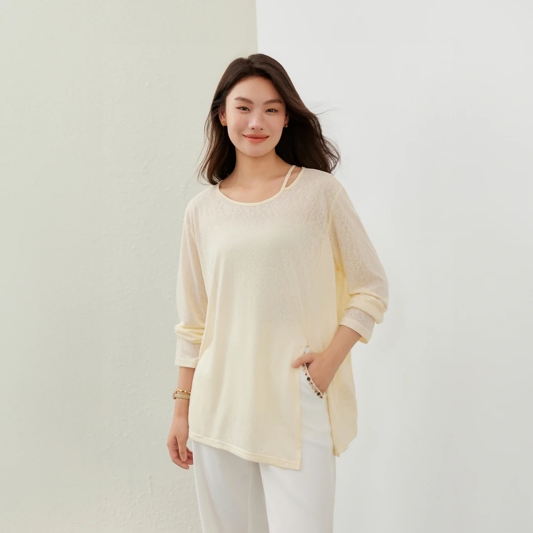 【解构印象】纤莉秀E大码女装欧若风小众设计长袖轻薄针织衫QK1574