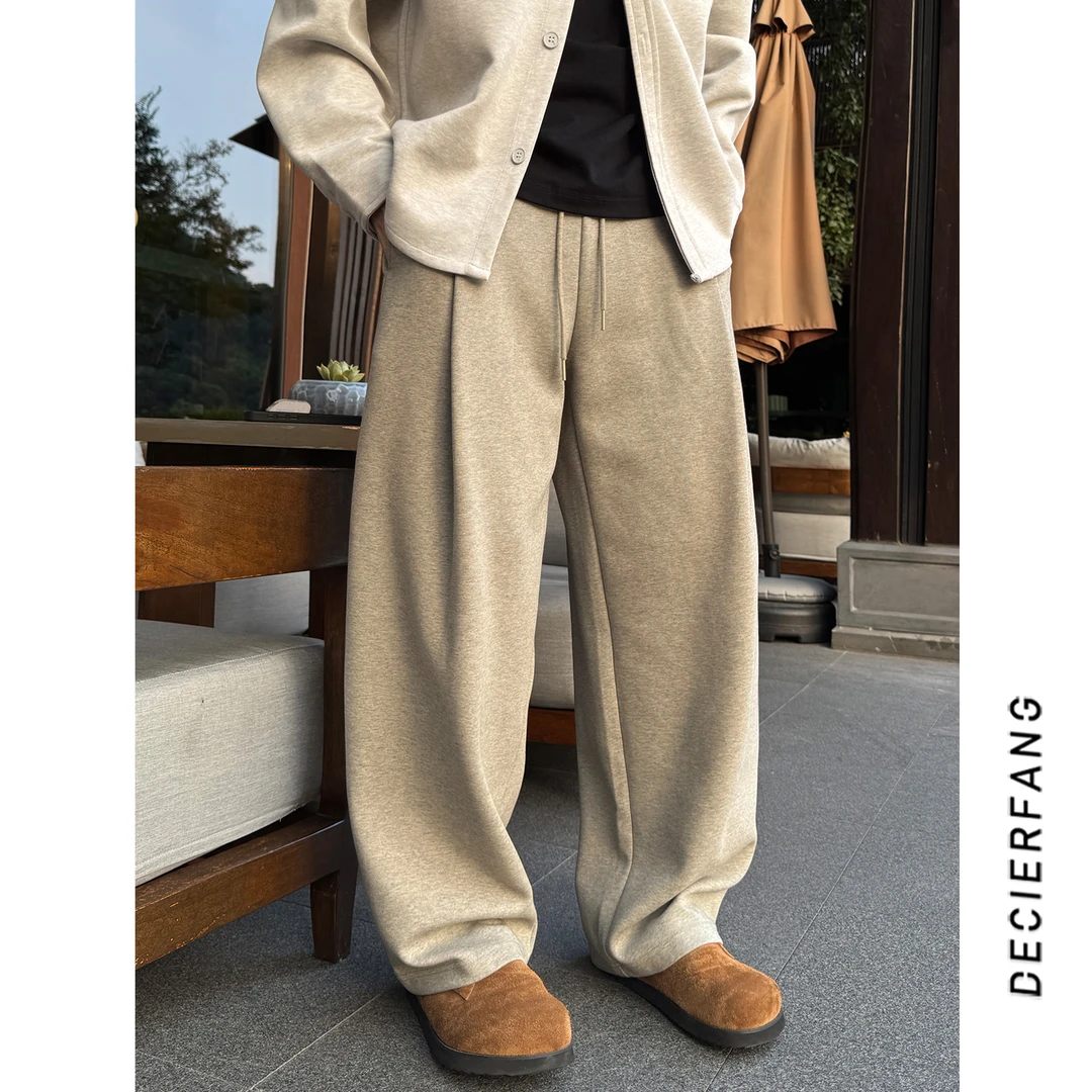 25秋冬韩系潮牌加绒卫裤男宽松阔腿百搭弯刀裤卫裤男生灰色运动裤