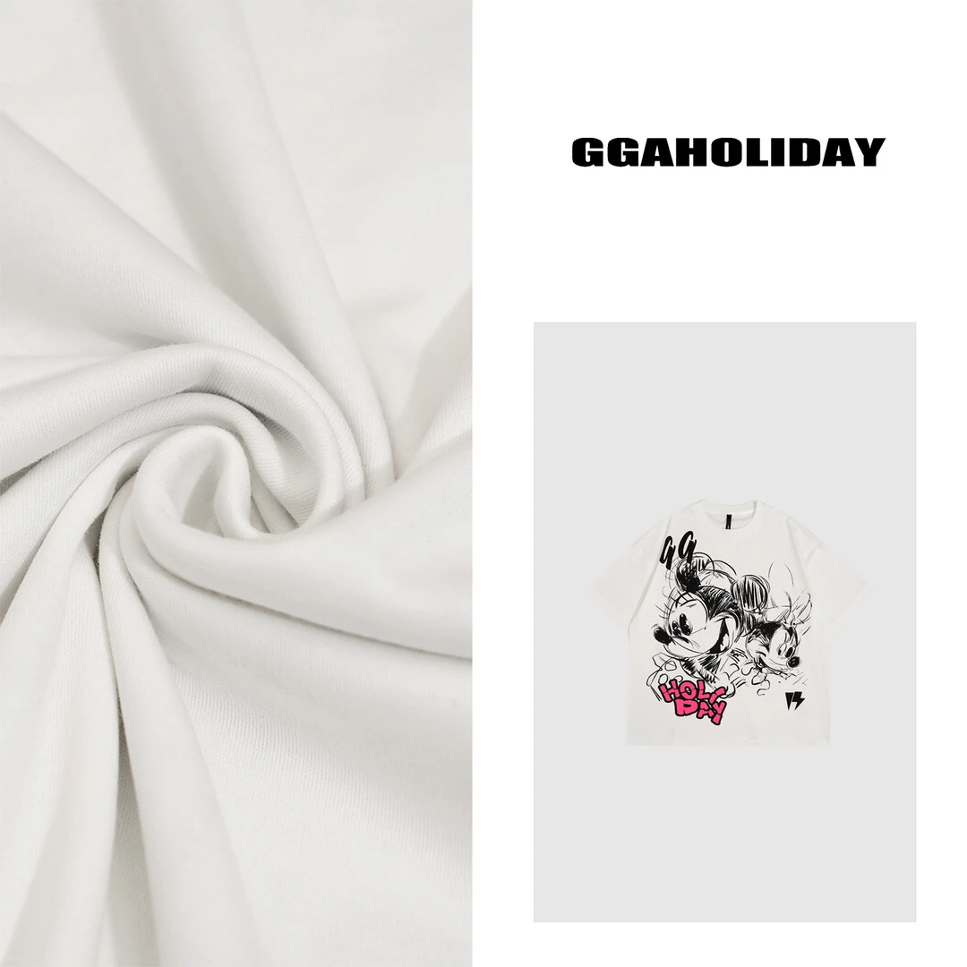 GGAHOLIDAY时尚手绘线条卡通人物宽松百搭显瘦短袖T恤-152290