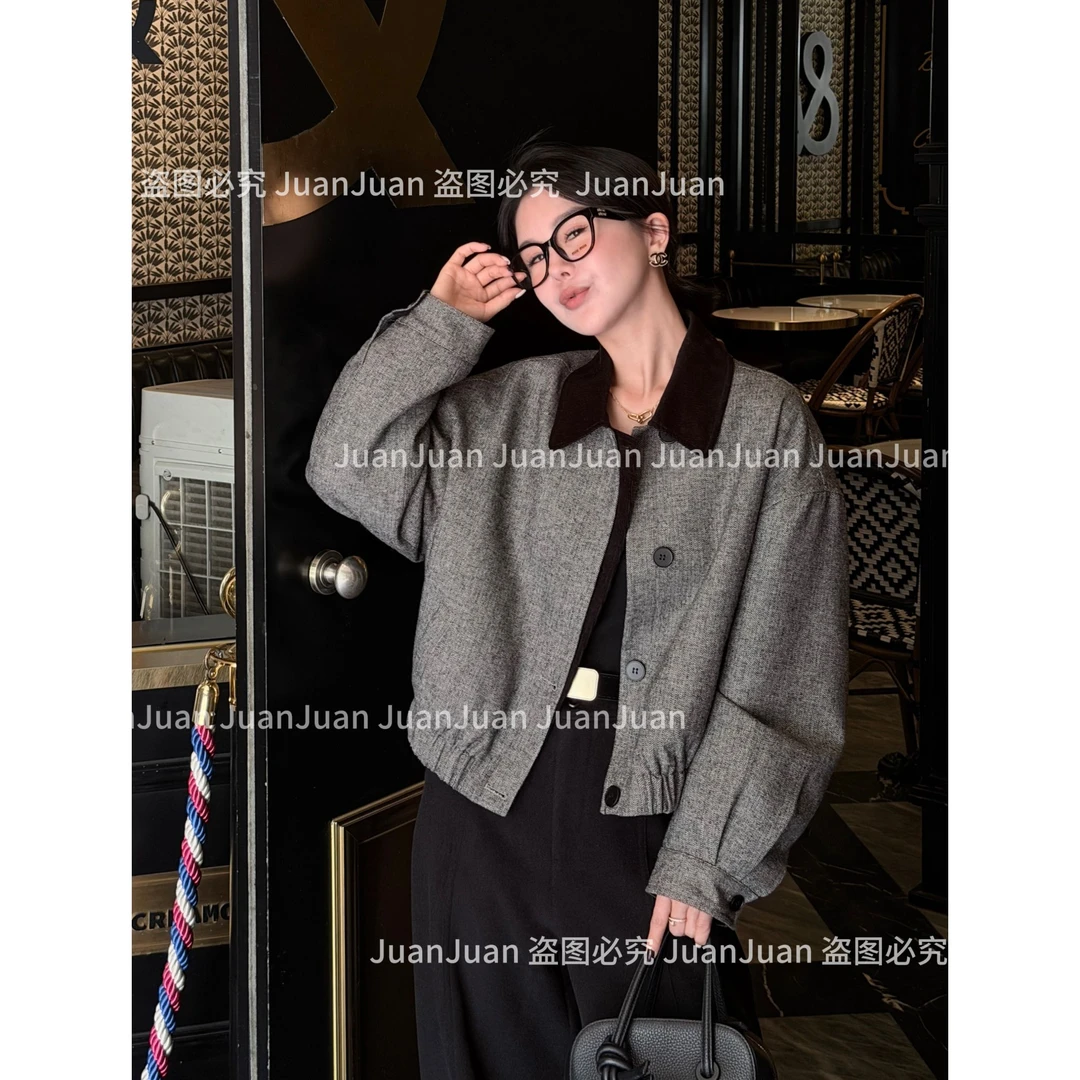 【灰调序曲】JUANJUAN拼色领羊毛小香内里羽绒百搭洋气厚款