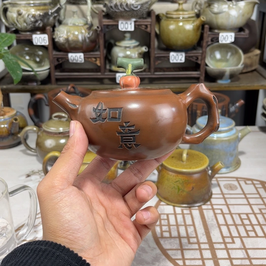200cc古铜色柿子壶，建水紫陶全手工制作