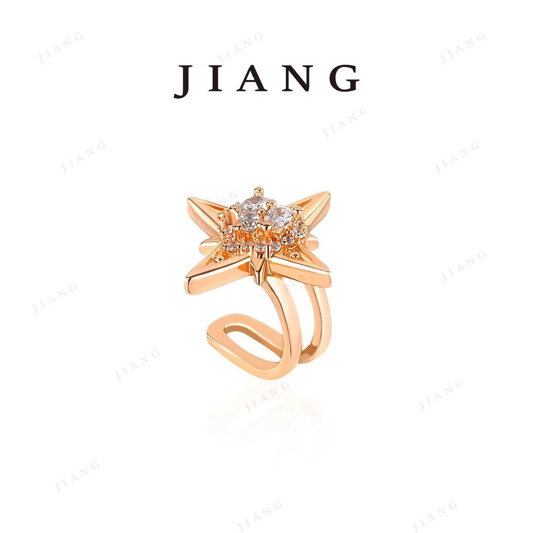 铜合金合成锆石耳饰  时尚百搭八芒星高定耳骨夹 0123