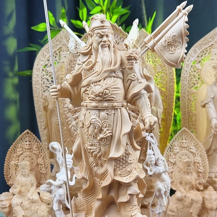 桧木五旗二爷摆件