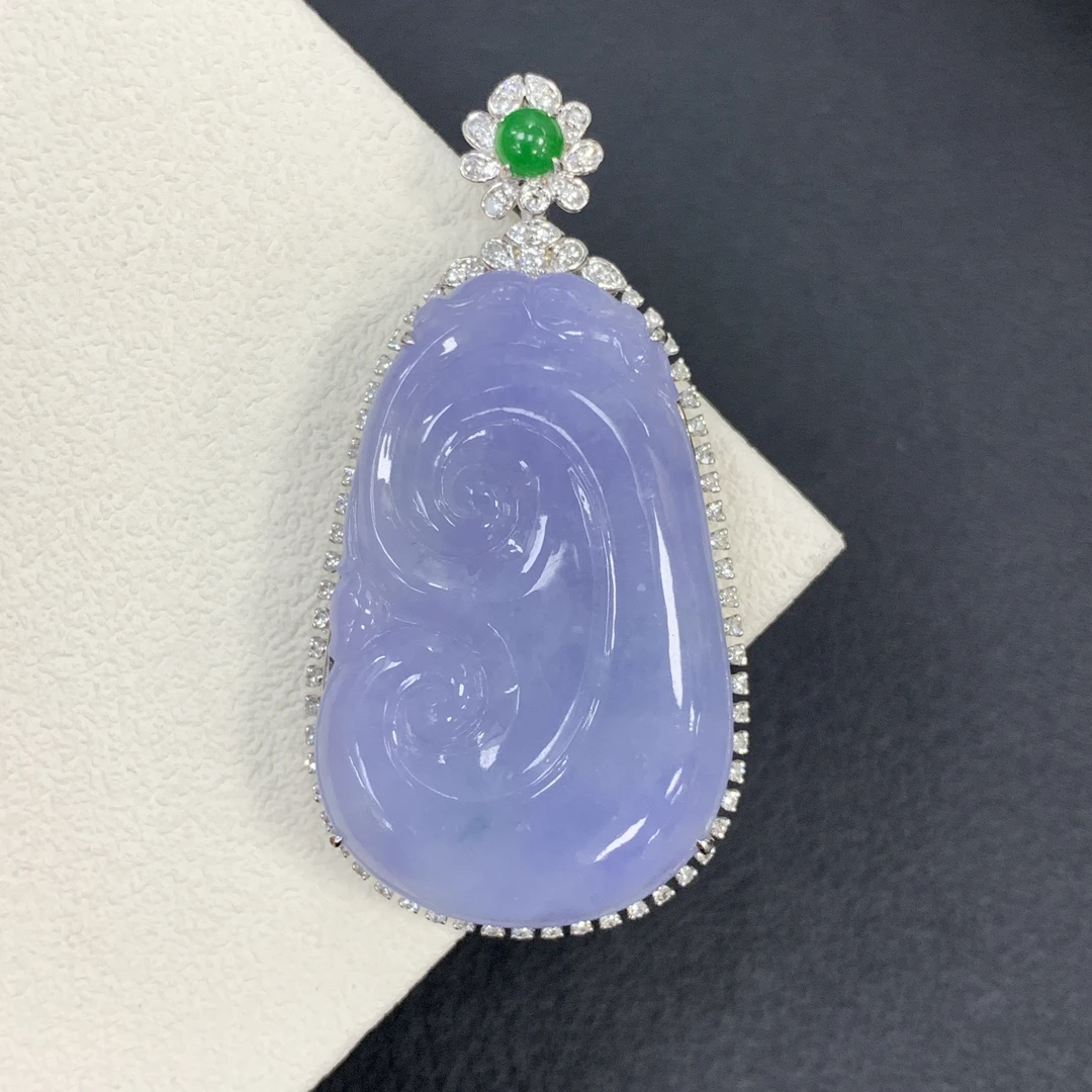 紫罗兰大如意翡翠玉石18k豪镶吊坠气质缅a紫色